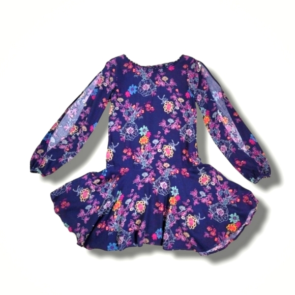 Xhiliration Blue Floral Long Sleeves Dress - Picture 1 of 14